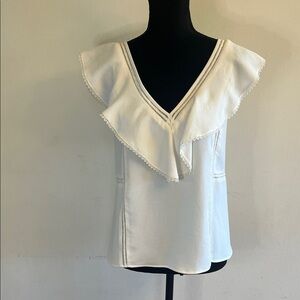 Sézane Ivory Ruffle V-Neck Blouse